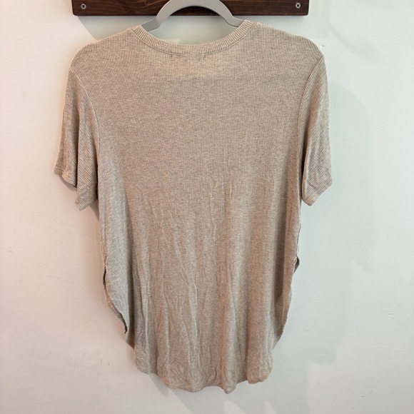 Joah Brown Ribbed Longline T Shirt Oatmeal One Size - Picture 4 of 4